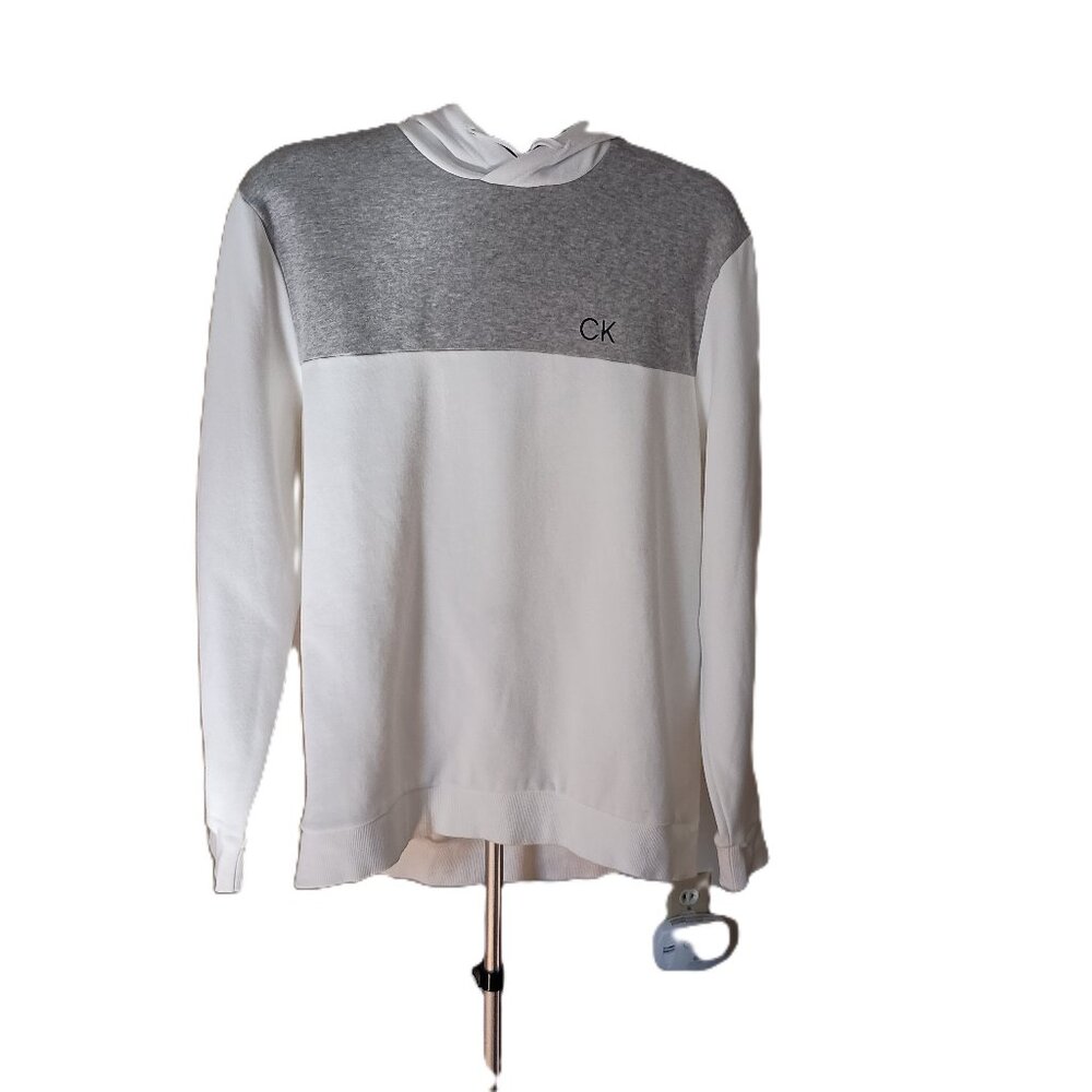 Calvin Klein White and Gray Block Coloring Hoodie Sweatshirt Men’s Size L